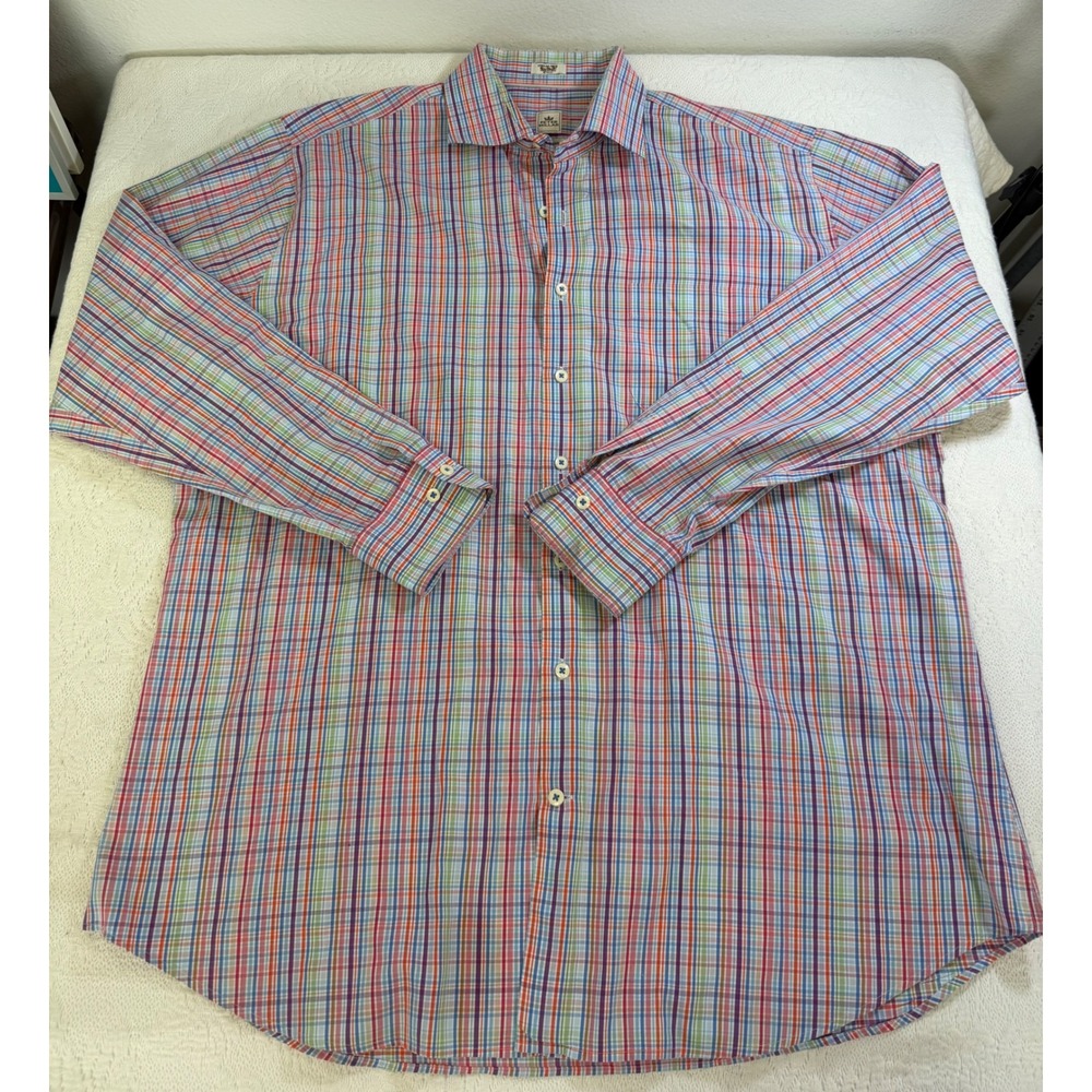 Peter Millar Seaside Finish Shirt Mens XL Multi Color Check Cotton MS16W18CSL